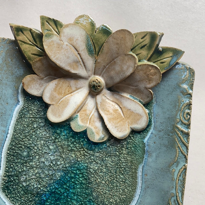 6" Square Tray with Hand Made Flower