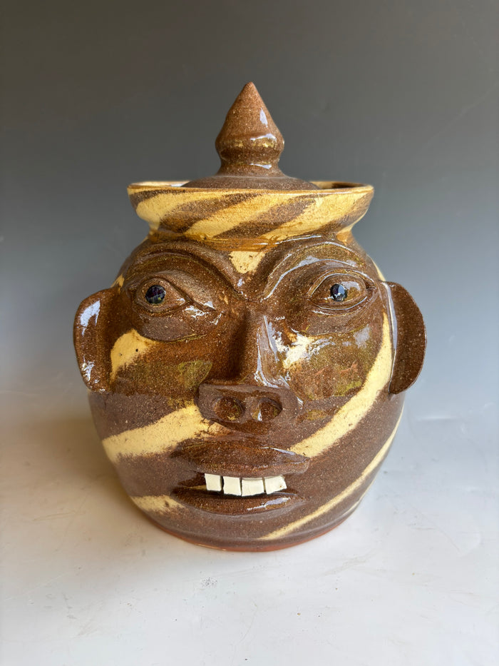 8" Walter Fleming Face Jug swirl Canister