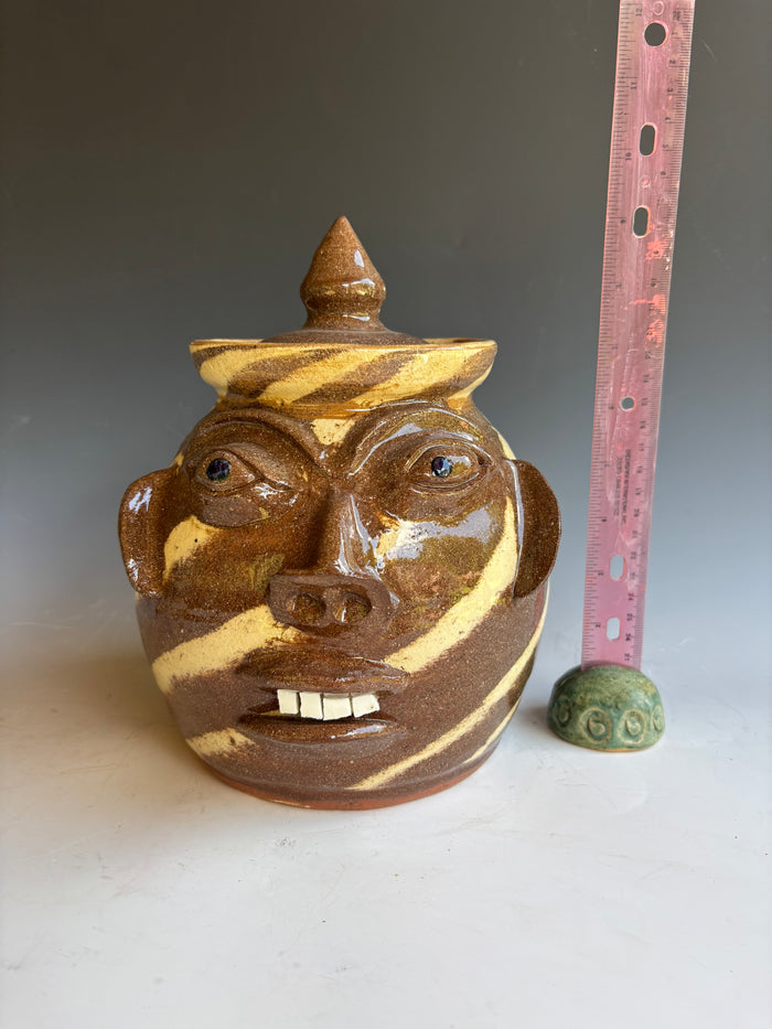 8" Walter Fleming Face Jug swirl Canister