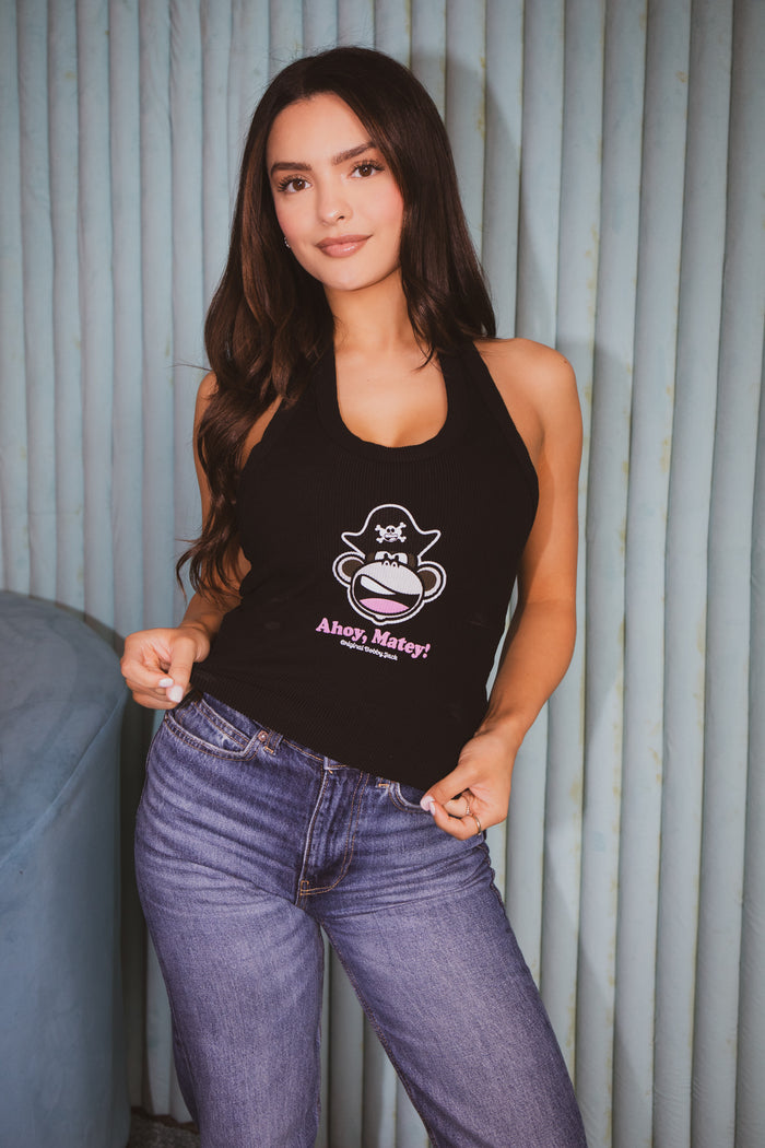 Ahoy, Matey - Bobby Jack Halter Crop Top - Black