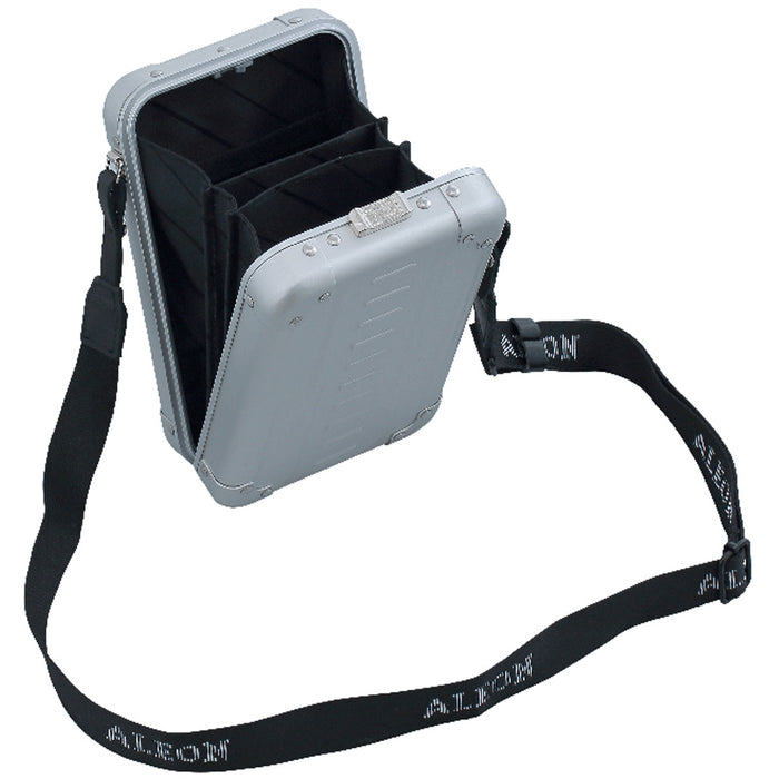 Aleon Aluminum Vertical Mini Cross Body - Platinum Open With Strap