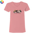 Pink t-shirt with cat illustration and text on a white background