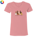 Pink t-shirt with dog illustrations and text on a white background