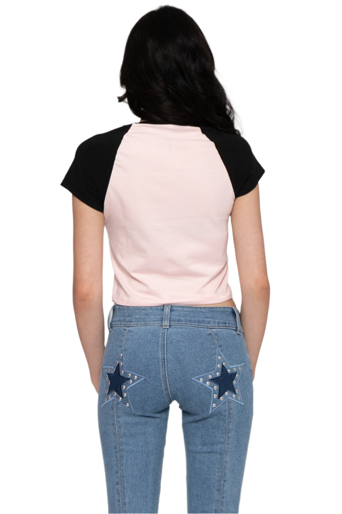 Angel Devil - Bobby Jack Crop Raglan Top - Pink