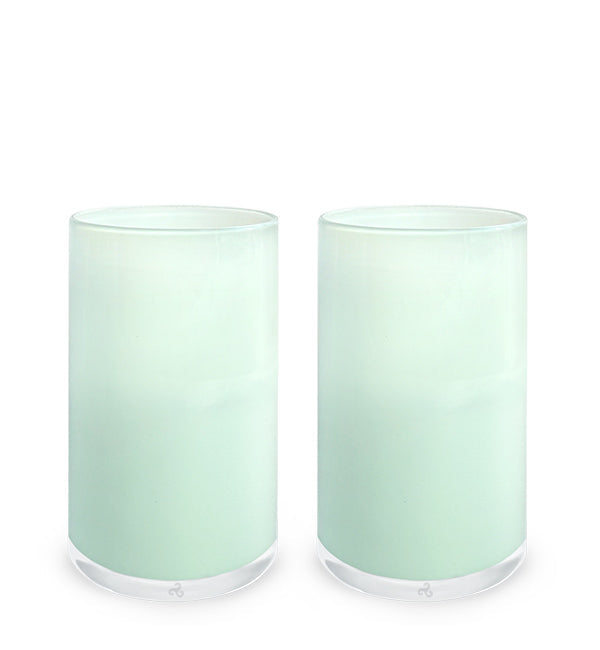 two aqua tumblers, translucent ocean blue hand-blown water glasses
