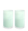 two aqua tumblers, translucent ocean blue hand-blown water glasses