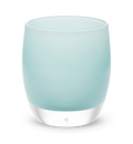 aquamarine hand-blown glass votive candle holder.