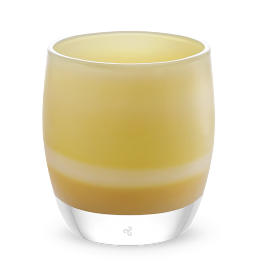 awesome ain't easy sandy yellow hand-blown glass votive candle holder.