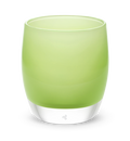 be patient, light green hand-blown glass votive candle holder