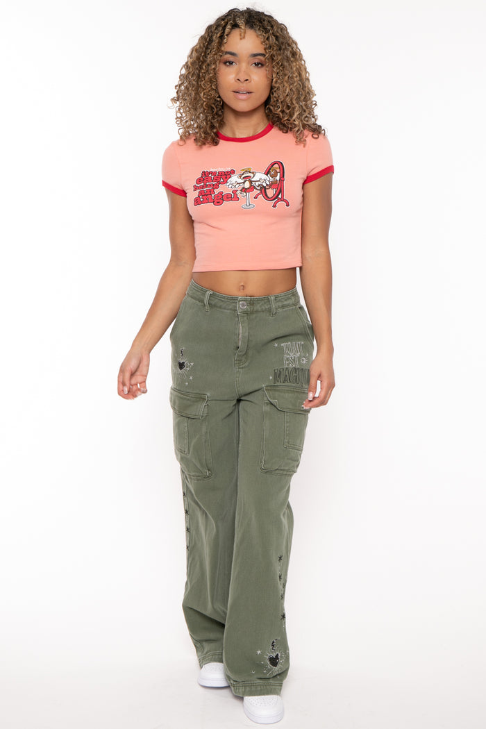 Being An Angel - Bobby Jack Crop Ringer Top - Peach