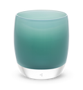 believe hand-blown soft pine green glass votive candle holder.