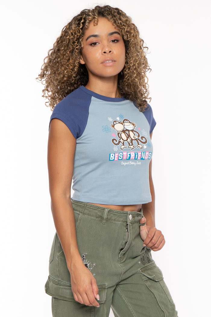 Best Friends - Bobby Jack Crop Raglan Top - Blue