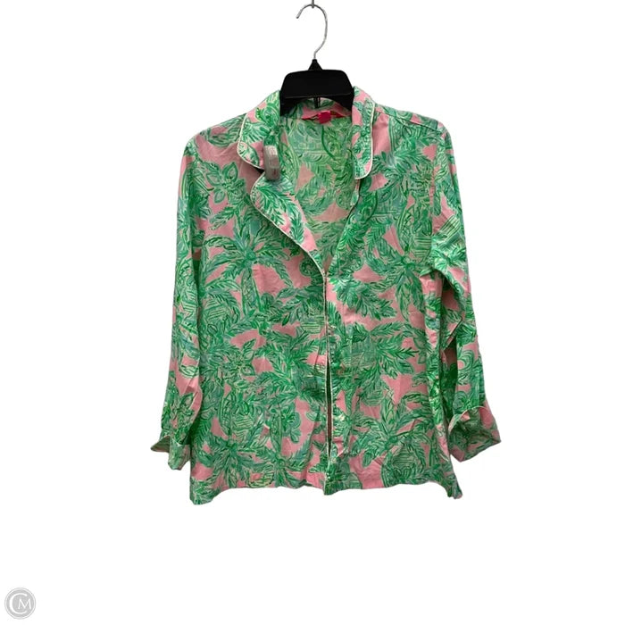 Blouse Designer By Lilly Pulitzer In Green & Pink, Size: L