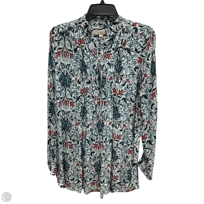 Blouse Long Sleeve By Loft In Blue & White, Size: M