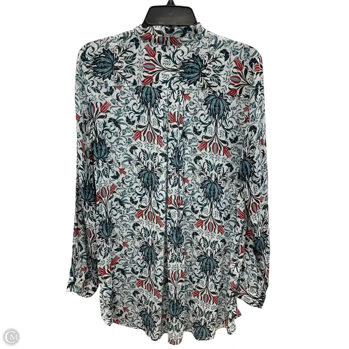 Blouse Long Sleeve By Loft In Blue & White, Size: M