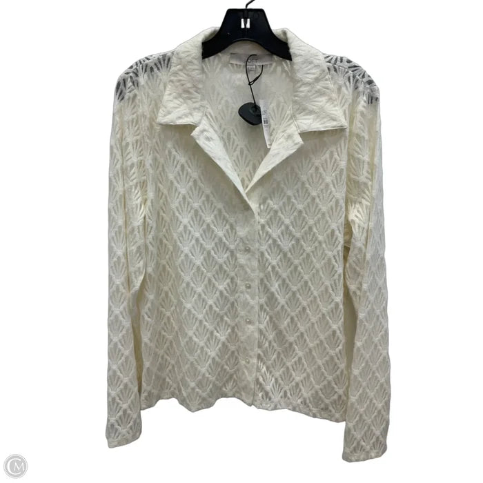 Blouse Long Sleeve By Loft In Cream, Size: Xl