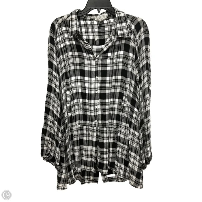 Blouse Long Sleeve By Simply Noelle In Plaid Pattern, Size: Xl