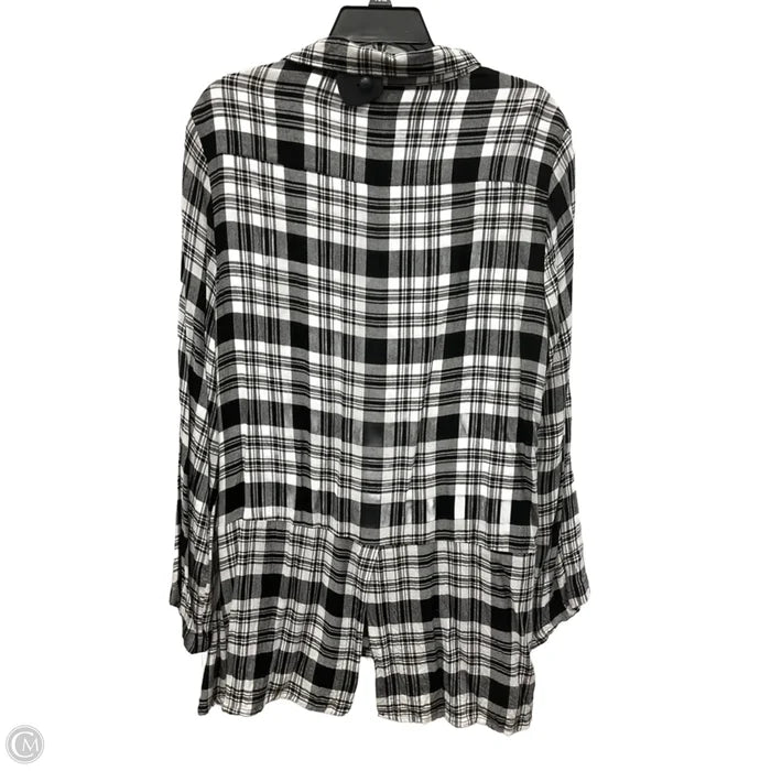 Blouse Long Sleeve By Simply Noelle In Plaid Pattern, Size: Xl