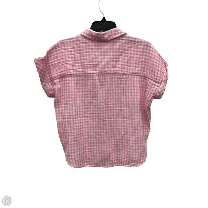 Blouse Short Sleeve By Beachlunchlounge In Plaid Pattern, Size: Xs
