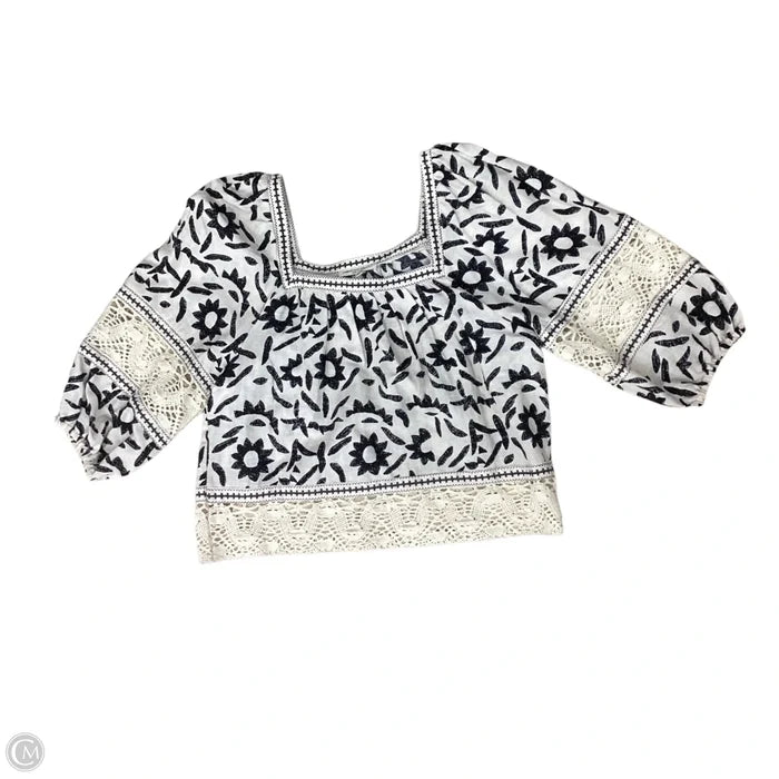 Blouse Short Sleeve By Christian Siriano In Black & Cream, Size: Xs