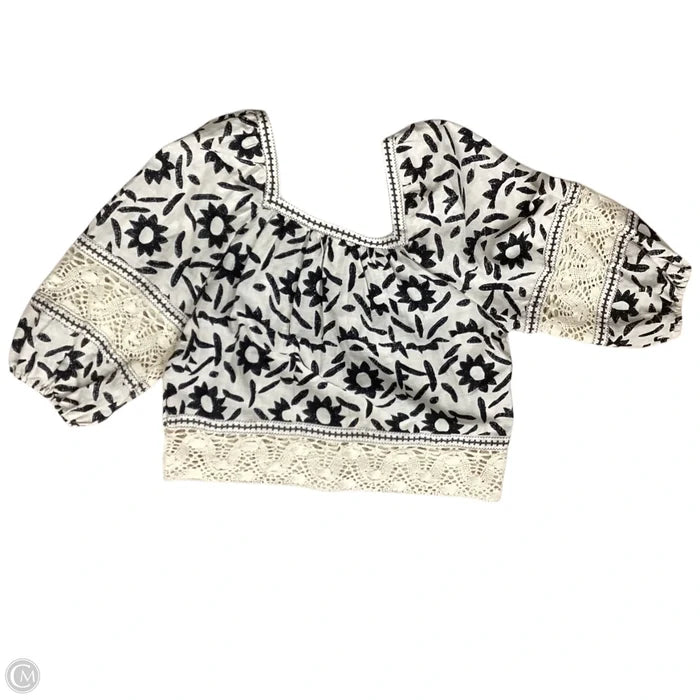 Blouse Short Sleeve By Christian Siriano In Black & Cream, Size: Xs