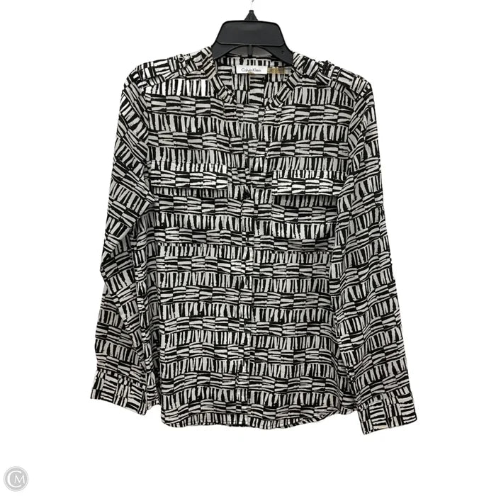 Blouse Sleeveless By Calvin Klein In Black & White, Size: S