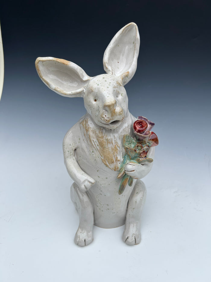 Bunny with Flowers 10" T