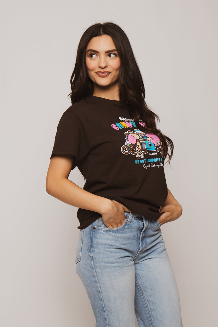 Candy Shop  - Bobby Jack Boyfriend Rhinestone T-Shirt -Brown