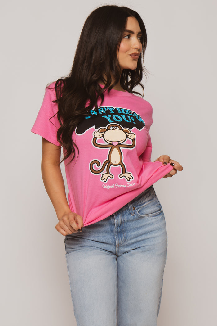 Can't Hear You  - Bobby Jack Boyfriend Rhinestone T-Shirt -Pink