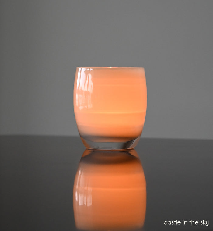 castle in the sky, grey hand-blown glass votive candle holder.