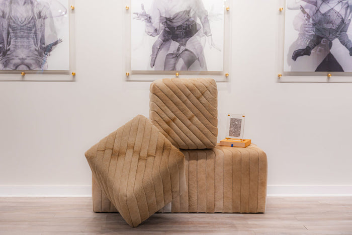 Channel Tufted Swivel Ottoman