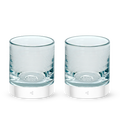 two Clarity rockers, clear with light blue hues hand-blown glass lowball drinking glasses. #option_pair
