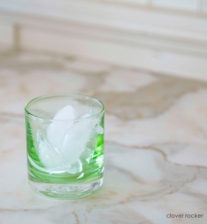 clover rocker light green transparent, hand-blown glass lowball drinking glass
