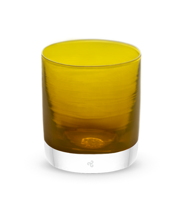 come together rocker, amber colored hand-blown drinking glass.