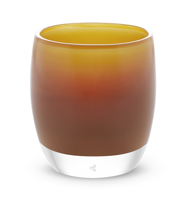 creme brûlée caramel, hand-blown glass votive candle holder