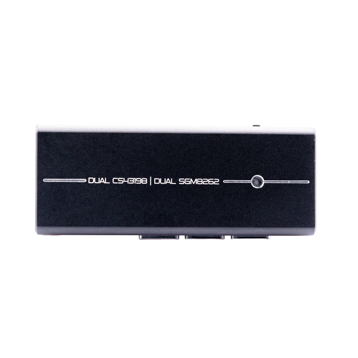 A black rectangular CrinEar Protocol Max portable DAC and headphone amplifier by CrinEar, labeled DUAL CS43198 | DUAL SGM2662 on the front, photographed against a white background.