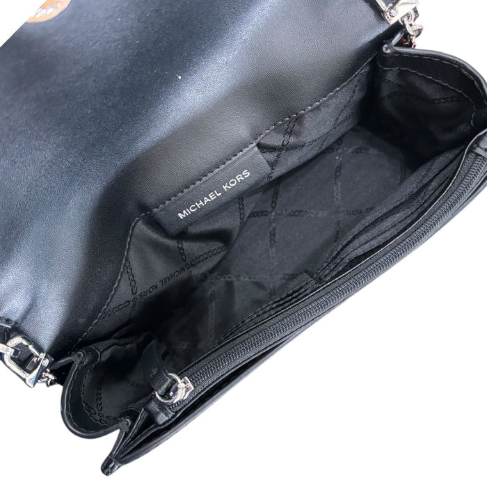 Crossbody Designer By Michael Kors In Black & Silver, Size:Small