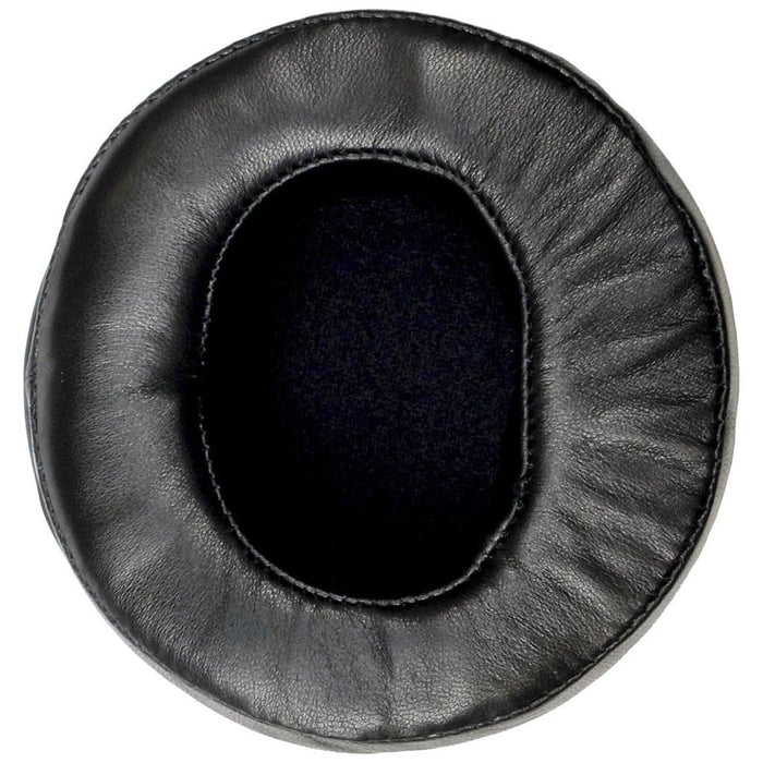 A close-up of Dekoni Audio Elite Sheepskin Ear Pads for Audeze LCD Series, featuring soft black leather memory foam in a cushioned circular shape with an open center, designed for planar magnetic headphones.
