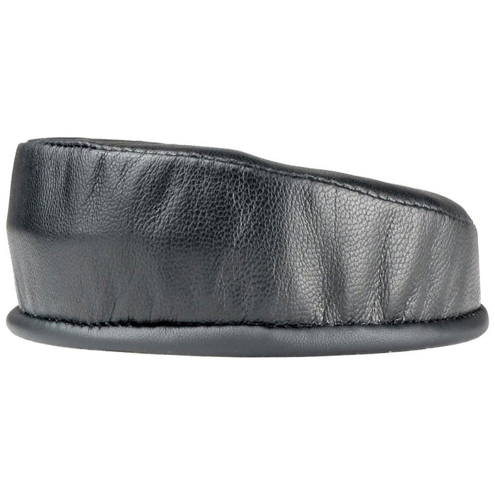 A black, sheepskin ear pad by Dekoni Audio for Audeze LCD Series, shown side-on with a rounded design—crafted for comfort like memory foam slippers or moccasins.