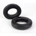Two black oval Dekoni Audio Elite Sheepskin Ear Pads for Focal headphones, compatible with Utopia, are shown—one upright and one flat on a white background.
