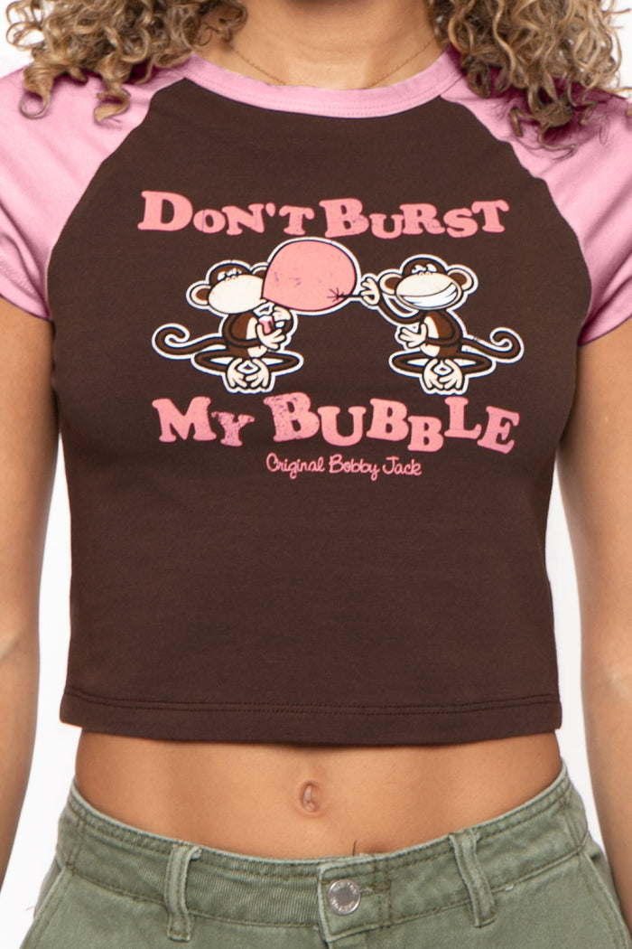 Don't Burst My Bubble - Bobby Jack Crop Raglan Top - Brown