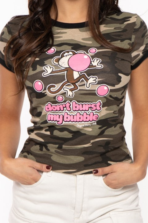 Don't Burst My Bubble - Bobby Jack Ringer Top (Front + Back Print) - Camo