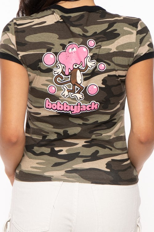 Don't Burst My Bubble - Bobby Jack Ringer Top (Front + Back Print) - Camo
