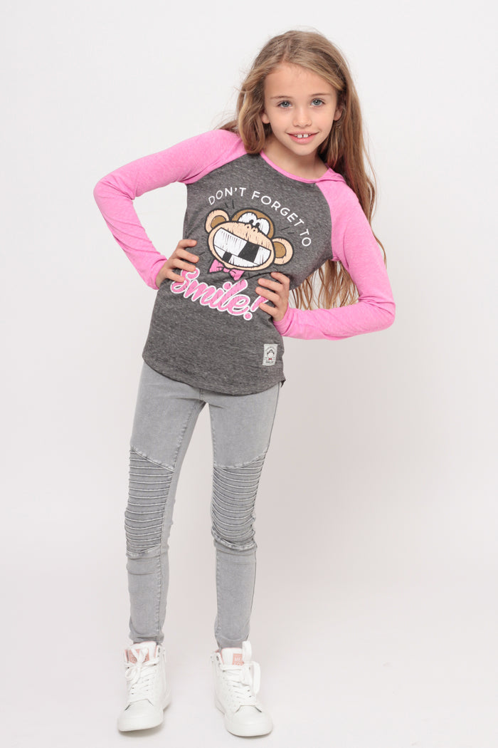 Don't Forget To Smile | Hooded Baseball Top - Charcoal