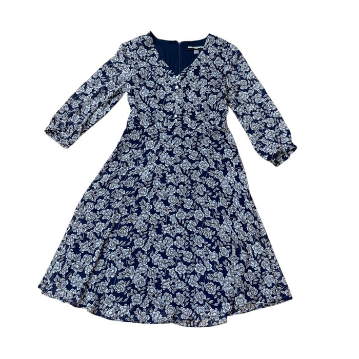 Dress Designer By Karl Lagerfeld In Blue & Cream, Size:4