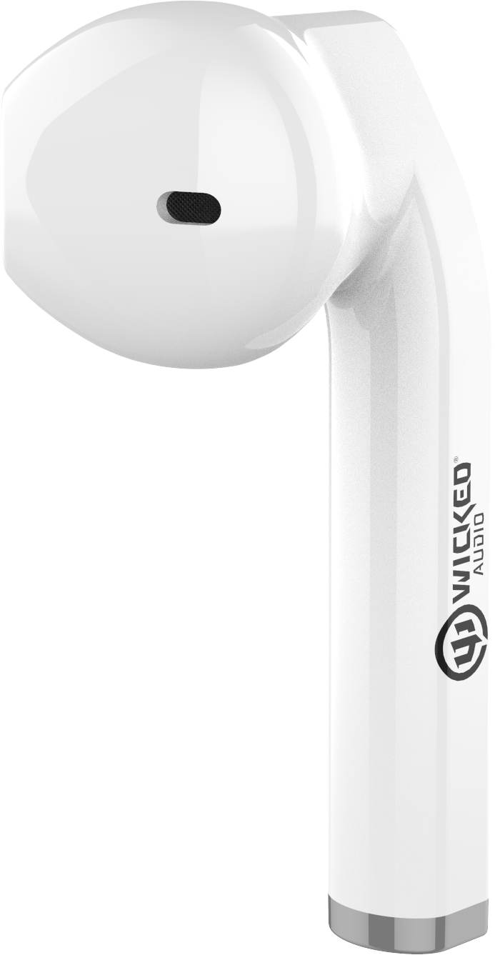 Wicked Audio Driftr white earbuds closeup