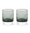 two Dusk and Dawn rockers, dark gray hand-blown glass lowball drinking glasses. #set_pair