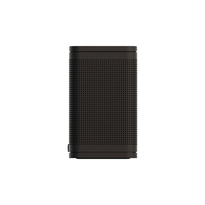 The ELAC NAVA 100 Portable Bluetooth Speaker by ELAC, featuring a black rectangular design with rounded edges and a perforated front grille for wireless music streaming, is displayed against a plain white background.