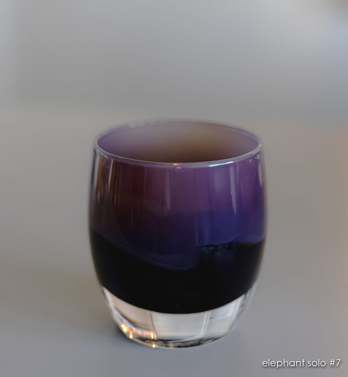 elephant solo #7 purple and brown hand-blown glass candle holder.