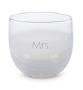 fizz white, hand-blown drinking glass, etched with the word Mrs.